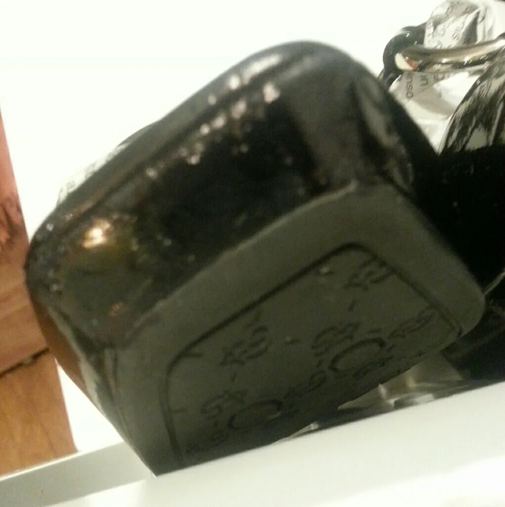 Franco Sarto black patent leather cork wedge shoes